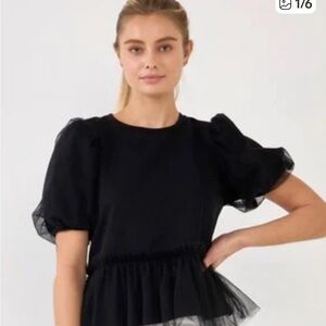 English Factory Mixed Medium Tulle Peplum Blouse